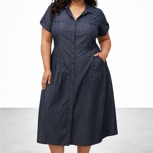 eShakti Dark Blue Chambray Cotton Dress Size 20W